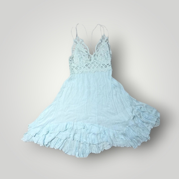 Free People Fp Seawashed One Adella Slip Mini Dress Lace Ruffle Summer Smocked S - Picture 4 of 5